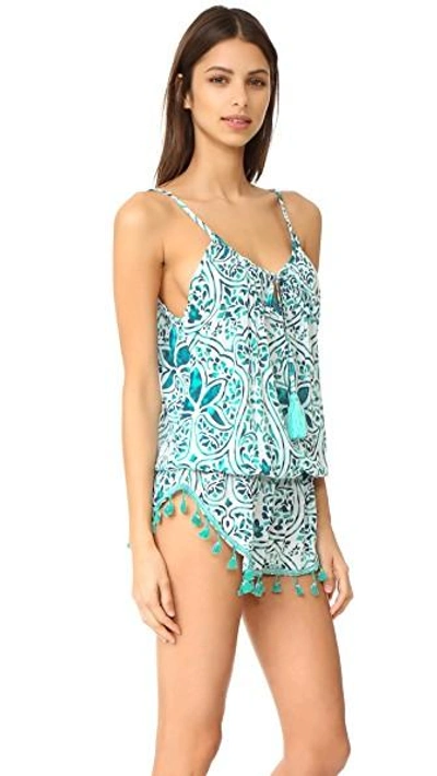 Shop Tiare Hawaii Bahia Mar Romper In Stained Positive Teal/navy