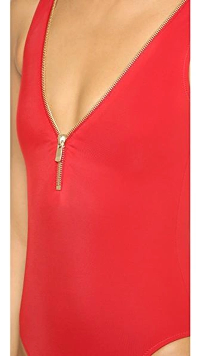 Shop Oye Swimwear Lea V Neck One Piece With Zip Detail In Red
