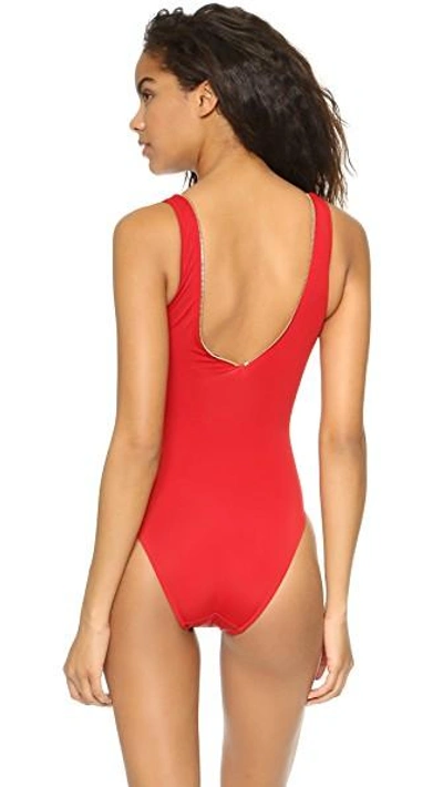 Shop Oye Swimwear Lea V Neck One Piece With Zip Detail In Red