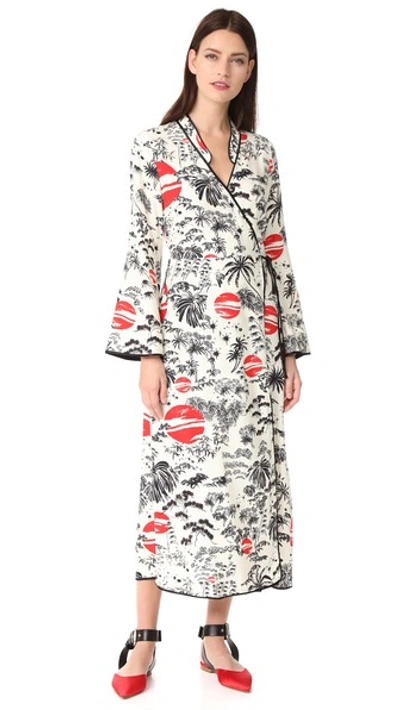 Shop Rixo London Cindy Wrap Dress In Cream Oriental Sky