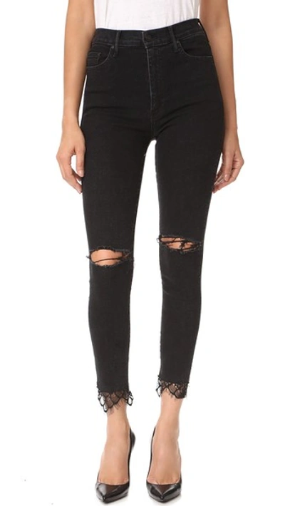 Shop Mother The Swooner Dagger Ankle Fray Jeans In Baa Baa Black Sheep