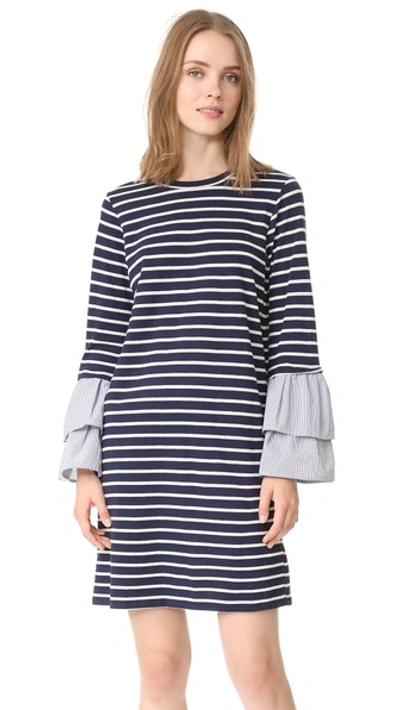 Clu Too Striped Dress With Contrast Ruffles In Navy