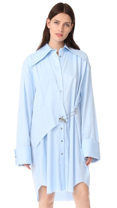 Marques' Almeida Safety Pin Detail Shirtdress In Light Blue