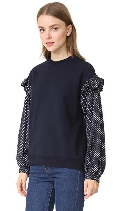 Shop Clu Too Polka Dot Sleeve Sweatshirt In Navy