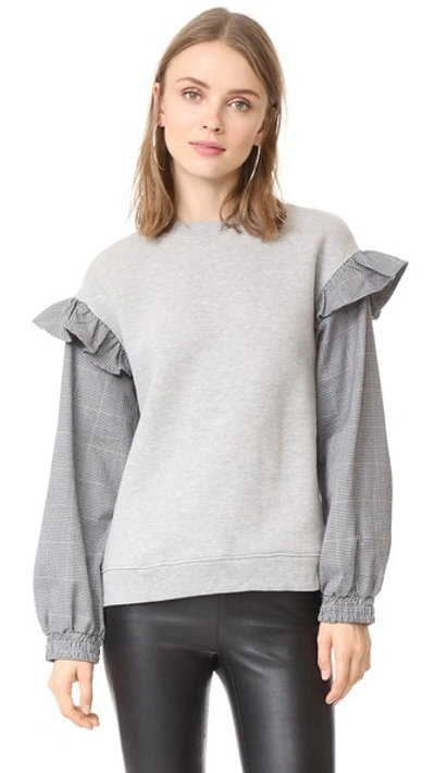 Clu Too Sweatshirt With Contrast Sleeves In Heather Grey