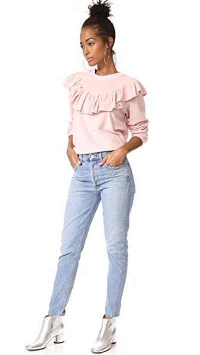 Shop Clu Too Ruffle Trimmed Sweatshirt In Candy Pink
