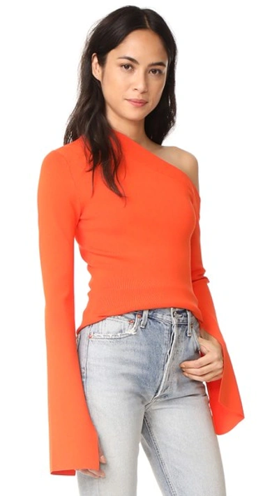 Solace London Mariette One-shoulder Bell-sleeve Ponte Top In Red