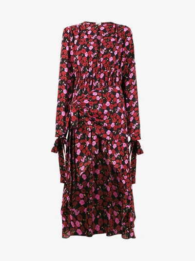 Shop Magda Butrym Gela Floral Print Asymmetric Dress In Pink & Purple