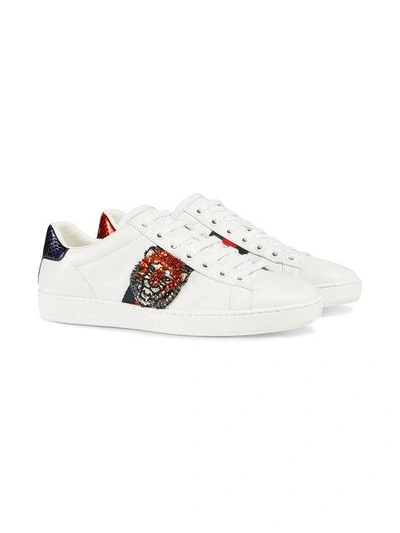 Gucci White/red/blue Tiger Embroidery Ace Leather Sneakers | ModeSens