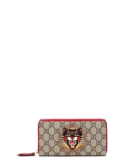 Shop Gucci Angry Cat Wallet In Beige Ebony