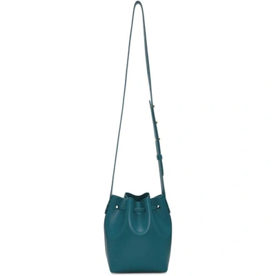 Shop Mansur Gavriel Blue Saffiano Mini Mini Bucket Bag