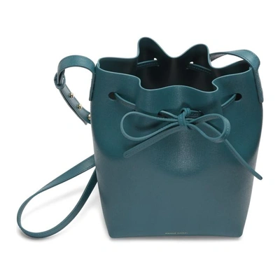 Shop Mansur Gavriel Blue Saffiano Mini Mini Bucket Bag