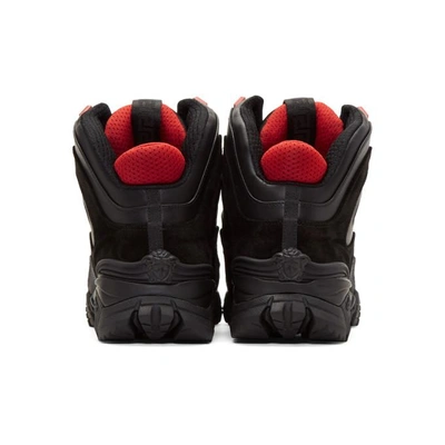 Shop Versace Black & Red Greek Key Formal High-top Sneakers