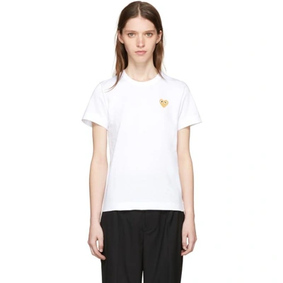 Shop Comme Des Garçons Play White And Gold Heart Patch T-shirt