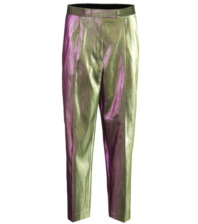 Dries Van Noten Metallic Cropped Trousers In Greee
