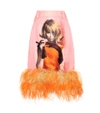 PRADA FEATHER-TRIMMED WOOL AND SILK SKIRT,P00276598