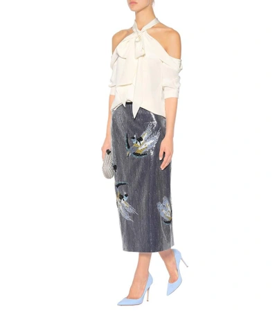 Shop Erdem Sequinned Skirt In Llue