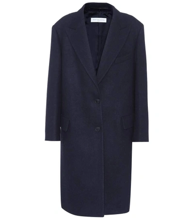Shop Dries Van Noten Wool Coat With Faux Fur Collar In Blue