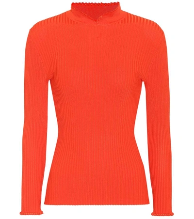 Ganni Romilly Crochet-trimmed Ribbed-knit Top In Lig Apple Red