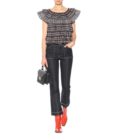 GANNI CHARRON PLAID SEERSUCKER TOP P00272924