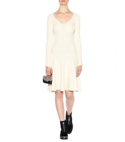 Shop Alexander Mcqueen Wool And Cotton-blend Dress In White