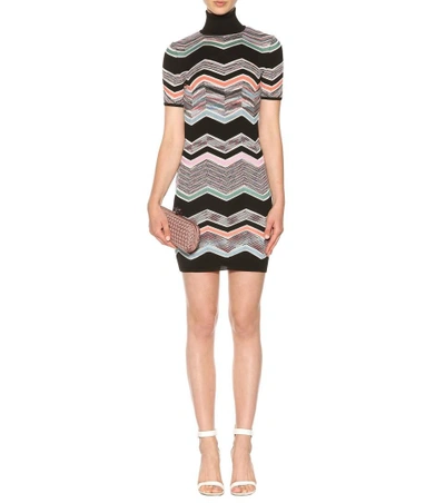 Shop Missoni Striped Wool-blend Dress In Llack Multi