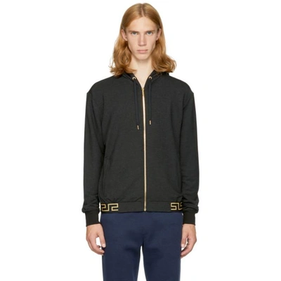 Shop Versace Black Greek Hem Hoodie