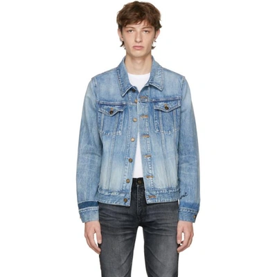 Shop Saint Laurent Blue Embroidered Denim Jacket