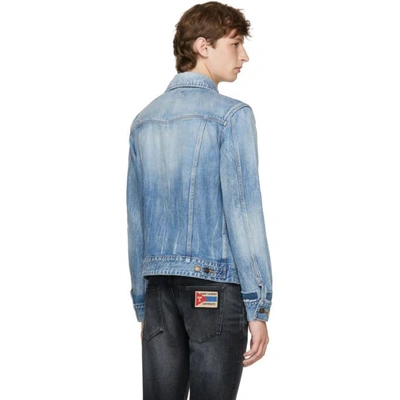 Shop Saint Laurent Blue Embroidered Denim Jacket