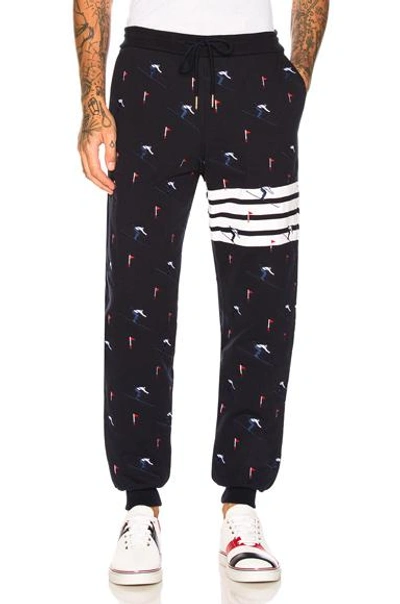 Shop Thom Browne Quilted Loopback Sweatpants With Skier Embroidery In Navy