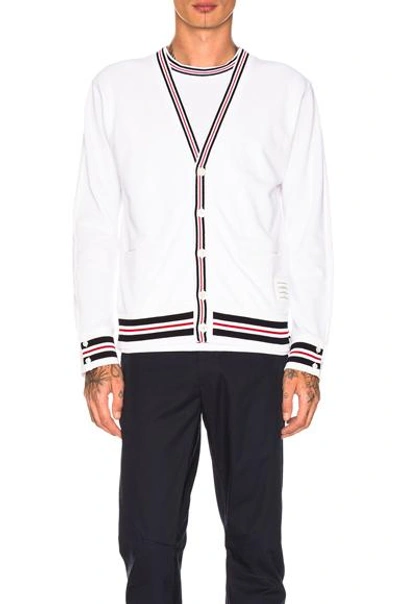 Shop Thom Browne Reconstructed V-neck Cardigan & Long Sleeve Pocket Tee In White