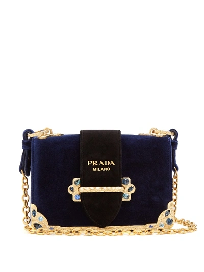 Prada Caille Small Velvet Cross-body Bag In Midnight-blue