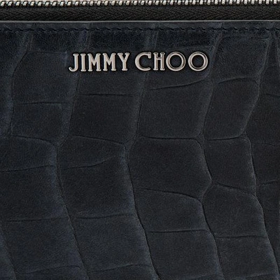 Shop Jimmy Choo Carnaby Navy Crocodile Embossed Satin Leather Travel Wallet