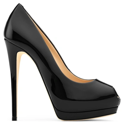 Shop Giuseppe Zanotti - Black Patent Leather Open-toe Pump Sharon 120