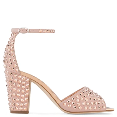 Shop Giuseppe Zanotti - Rose Gold Suede Sandal With Crystals Soon Disco In Pink