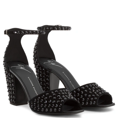 Shop Giuseppe Zanotti - Black Suede Sandal With Crystals Soon Disco