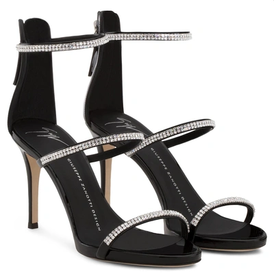 Shop Giuseppe Zanotti Patent Leather 'harmony' Sandal With Crystals Harmony Sparkle 90 In Black