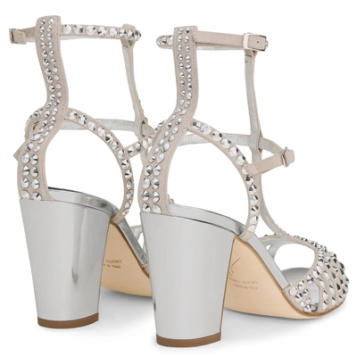 Shop Giuseppe Zanotti - Silver Suede Sandal With Crystals Angie