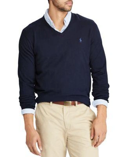 Shop Polo Ralph Lauren V-neck Cotton Sweater In Hunter Navy