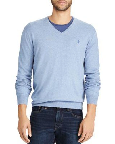 Polo Ralph Lauren V-neck Cotton Sweater In Camp Blue Heather
