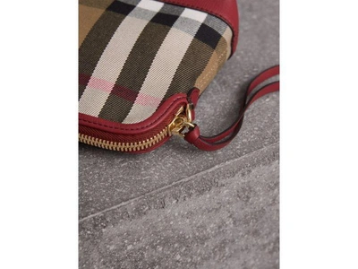 Shop Burberry House Check And Leather Clutch Bag In Russet Red