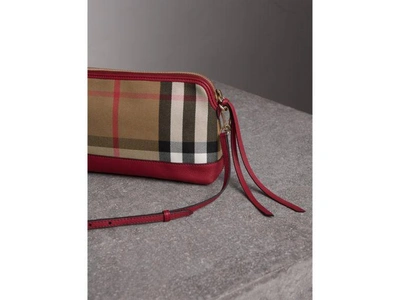 Shop Burberry House Check And Leather Clutch Bag In Russet Red