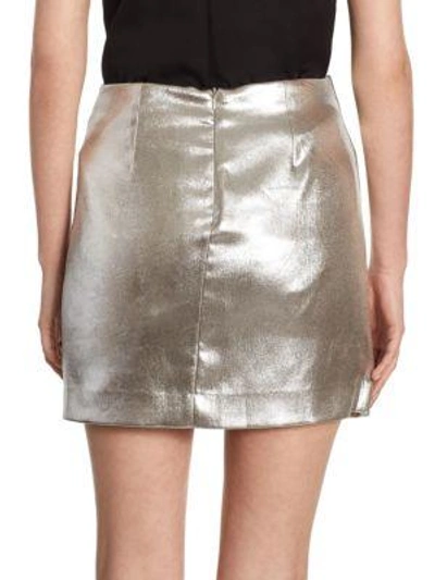 Shop Halston Heritage Faux Wrap Draped Mini Skirt In Metallic Fog