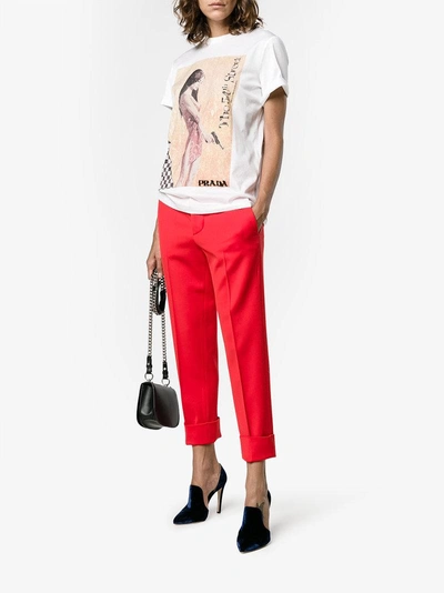 Shop Prada Pin-up Print Beaded T-shirt In White