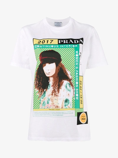 Shop Prada Poster Girl Print T-shirt In White