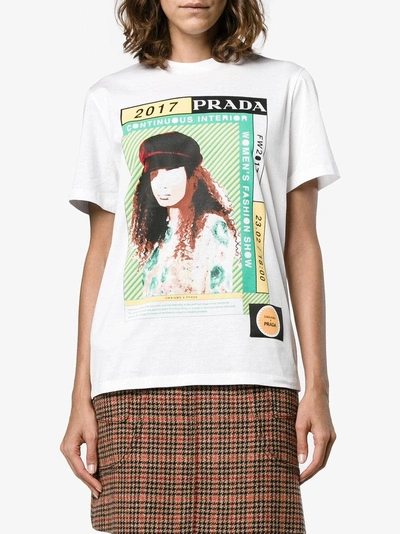 Shop Prada Poster Girl Print T-shirt In White