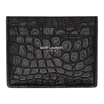 Shop Saint Laurent Black Croc-embossed Card Holder In 1000 Black