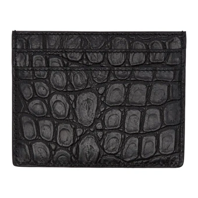Shop Saint Laurent Black Croc-embossed Card Holder In 1000 Black