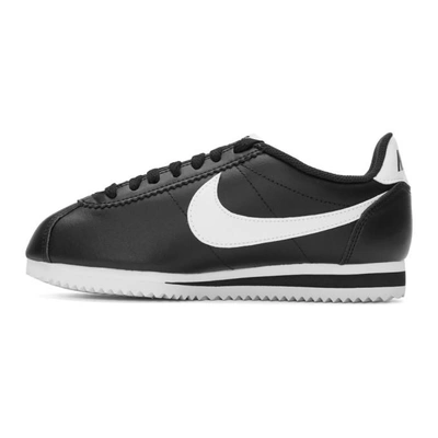 Shop Nike Black And White Leather Classic Cortez Sneakers In 010 Black/white-whit