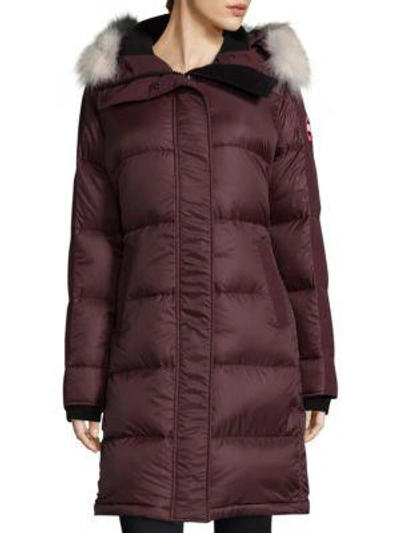Canada Goose Rowley Hooded Quilted Parka Jacket W/ Fur Trim In Plum